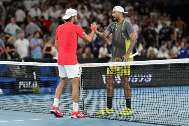 Nick Kyrgios of Australia congratulates Jacob Fearnley of Great Britain Australian Open, Day Two, Tennis, Melbourne Park, Melbourne, Australia - 13 Jan 2025  Copyright: xRachelxBach Shutterstockx 15098220ic