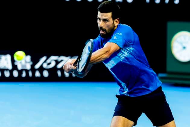 MELBOURNE, VIC - JANUARY 13: Novak Djokovic of Serbia in action during Round 1 of the 2025 Australian Open on January 13 2025, at Melbourne Park in Melbourne, Australia. (Photo by Jason Heidrich Icon Sportswire) TENNIS: JAN 13 Australian Open EDITORIAL USE ONLY Icon250113249
