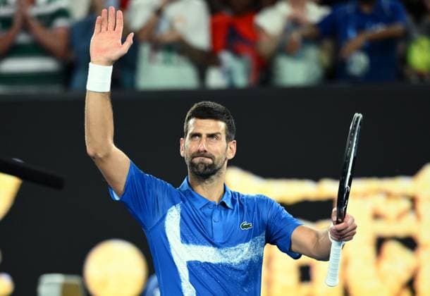 TENNIS AUSTRALIAN OPEN, Novak Djokovic of Serbia celebrates following his round 1 win over Nishesh Basavareddy of USA during the 2025 Australian Open at Melbourne Park in Melbourne, Monday, January 13, 2025. ( NO ARCHIVING, EDITORIAL USE ONLY, NO USE IN BOOKS WITHOUT CONSENT MELBOURNE VICTORIA AUSTRALIA  Copyright: xJOELxCARRETTx 20250113197562295154