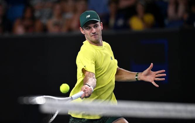 TENNIS AUSTRALIAN OPEN, Christopher O Connell of Australia during his round 1 match against Tommy Paul of USA during the 2025 Australian Open at Melbourne Park in Melbourne, Monday, January 13, 2025. ( NO ARCHIVING, EDITORIAL USE ONLY, NO USE IN BOOKS WITHOUT CONSENT MELBOURNE VICTORIA AUSTRALIA  Copyright: xJAMESxROSSx 20250113170026033320
