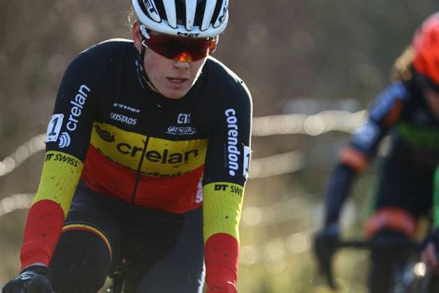 Belgian champion Marion Norbert Riberolle pictured in action during the women s elite race of the Cyclocross Otegem cycling event, Monday 13 January 2025 in Otegem, the day after the Belgian national cyclocross championships. DAVIDxPINTENS  x110324692x