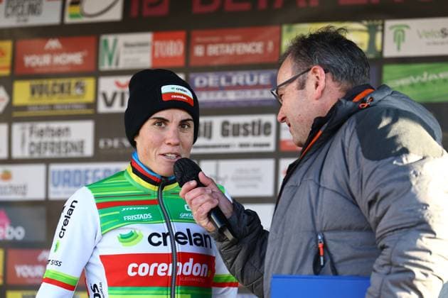 Belgian Sanne Cant pictured after the women s elite race of the Cyclocross Otegem cycling event, Monday 13 January 2025 in Otegem, the day after the Belgian national cyclocross championships. DAVIDxPINTENS  x110328484x