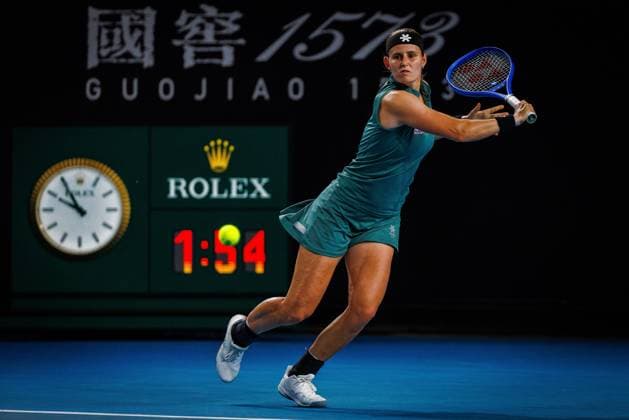 Belgian Greet Minnen pictured in action during a tennis match between Belgian Minnen and Australian Aiava, in the first round of the women s singles at the Australian Open Grand Slam tennis tournament, Monday 13 January 2025 in Melbourne Park, Melbourne, Australia. The 2025 edition of the Australian Grand Slam takes place from January 12th to January 26th. Greet Minnen has lost 7-5, 5-7, 6-7. PATRICKxHAMILTON  x110332637x