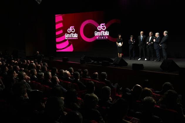 Barbara Pedrotti , Urbano Cairo , Edi Rama Prime Minister of Albania , Pierluigi Pardo , Antonio Tajani , Roberto Gualtieri during the Giro d& x2019;Italia and Giro d& x2019;Italia Women 2025 Presentation - Auditorium Parco della Musica Ennio Morricone in Rome, Italy - Monday , January 13, 2025. - Cycling  Copyright: xMassimoxPaolone LaPressex