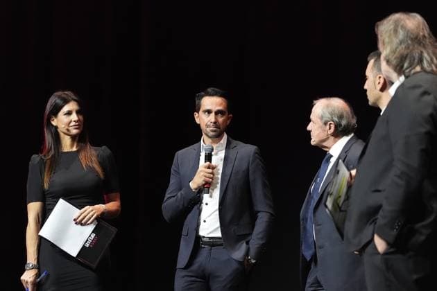 Barbara Pedrotti, Alberto Contador , Mauro Vegni , Vincenzo Nibali , Pierluigi Pardo during the Giro d& x2019;Italia and Giro d& x2019;Italia Women 2025 Presentation - Auditorium Parco della Musica Ennio Morricone in Rome, Italy - Monday , January 13, 2025. - Cycling  Copyright: xMassimoxPaolone LaPressex
