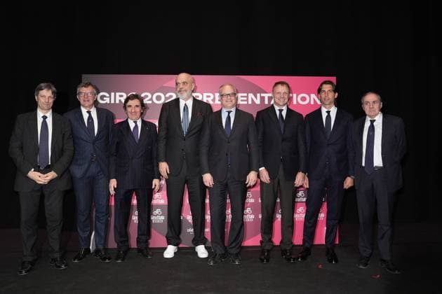 Paolo Bellino , Urbano Cairo , Edi Rama , Roberto Gualtieri , Francesco Lollobrigida , Alessandro Onorato, Mauro Vegni during the Giro d& x2019;Italia and Giro d& x2019;Italia Women 2025 Presentation - Auditorium Parco della Musica Ennio Morricone in Rome, Italy - Monday , January 13, 2025. - Cycling  Copyright: xMassimoxPaolone LaPressex