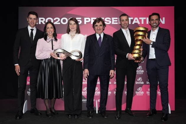 Sport Bilder des Tages Marta Bastianelli ,, Urbano Cairo , Elisa Longo Borghin during the Giro d& x2019;Italia and Giro d& x2019;Italia Women 2025 Presentation - Auditorium Parco della Musica Ennio Morricone in Rome, Italy - Monday , January 13, 2025. - Cycling  Copyright: xMassimoxPaolone LaPressex