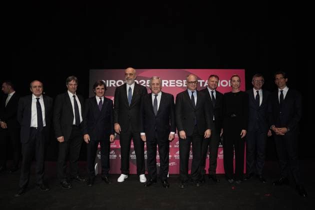 Antonio Tajani Paolo Bellino , Urbano Cairo , Edi Rama , Roberto Gualtieri , Francesco Lollobrigida , Alessandro Onorato, Mauro Vegni during the Giro d& x2019;Italia and Giro d& x2019;Italia Women 2025 Presentation - Auditorium Parco della Musica Ennio Morricone in Rome, Italy - Monday , January 13, 2025. - Cycling  Copyright: xMassimoxPaolone LaPressex