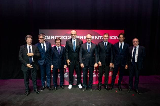 Presentation Of 108 Giro Italia Underway In Rome From left to right, Matteo Zoppas, Paolo Bellino, Urbano Cairo, Edi Rama, Roberto Gualtieri, Francesco Lollobrigida, Alessandro Onorato, and Mauro Vegni are present during the Giro d Italia and Giro d Italia Women 2025 Presentation at Auditorium Parco della Musica Ennio Morricone in Rome, Italy, on January 13, 2025. Rome Italy  Copyright: xMassimoxValicchiax originalFilename:valicchia-notitle250113_npGW0.jpg