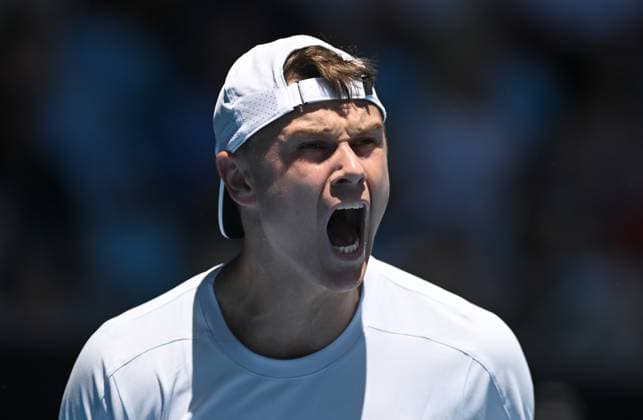 TENNIS AUSTRALIAN OPEN, Holger Rune of Denmark reacts during his round 1 match against Zhang Zhizhen of China during the 2025 Australian Open at Melbourne Park in Melbourne, Tuesday, January 14, 2025. ( NO ARCHIVING, EDITORIAL USE ONLY, NO USE IN BOOKS WITHOUT CONSENT MELBOURNE VICTORIA AUSTRALIA  Copyright: xLUKASxCOCHx 20250114130219136443