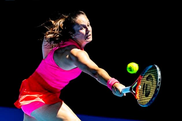 MELBOURNE, VIC - JANUARY 14: Daria Kasatkina of Russia in action during Round 1 of the 2025 Australian Open on January 14 2025, at Melbourne Park in Melbourne, Australia. (Photo by Jason Heidrich Icon Sportswire) TENNIS: JAN 14 Australian Open EDITORIAL USE ONLY Icon250114051