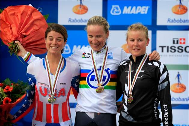 Worldchampionships TT women 2012 Valkenburg - Vilt - Netherlands - wielrennen - cycling - radsport - cyclisme - Evelyn Stevens - Judith Arndt - Linda Villumsen pictured during the Worldchampionships time trial TT for women - Photo News Valkenburg Nederland  Copyright: xx 10384194-051