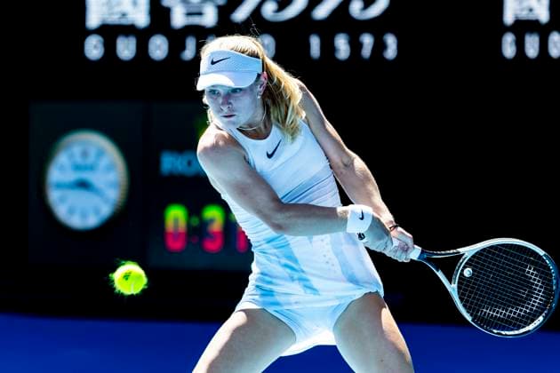 MELBOURNE, VIC - JANUARY 14: Emerson Jones of Australia in action during Round 1 of the 2025 Australian Open on January 14 2025, at Melbourne Park in Melbourne, Australia. (Photo by Jason Heidrich Icon Sportswire) TENNIS: JAN 14 Australian Open EDITORIAL USE ONLY Icon250114111