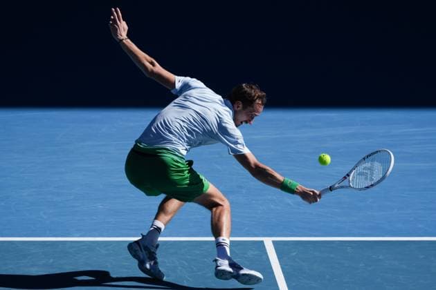 January 14, 2025: 5th seed DANIIL MEDVEDEV of the Russian Federation in action against KASIDIT SAMREJ of Thailand on Rod Laver Arena in a Men s Singles 1st round match on day 3 of the 2025 Australian Open in Melbourne, Australia. Cal Media Melbourne Australia - ZUMAc04_ 20250114_faf_c04_042 Copyright: xSydneyxLowx