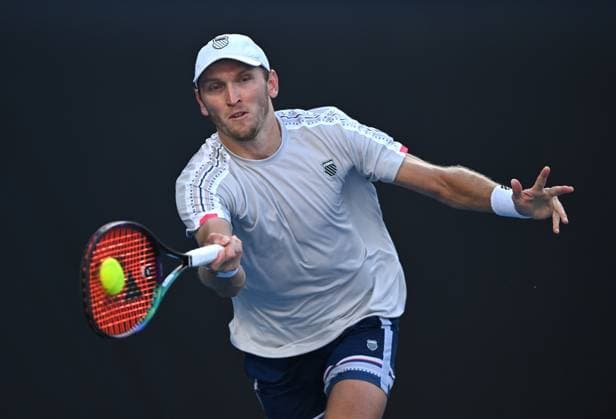 TENNIS AUSTRALIAN OPEN, Mitchell Kruger of USA returns during his round 1 match against Rinky Hijikata of Australia during the 2025 Australian Open at Melbourne Park in Melbourne, Tuesday, January 14, 2025. ( NO ARCHIVING, EDITORIAL USE ONLY, NO USE IN BOOKS WITHOUT CONSENT MELBOURNE VICTORIA AUSTRALIA  Copyright: xLUKASxCOCHx 20250114135520634278