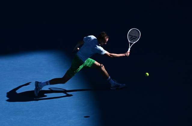 TENNIS AUSTRALIAN OPEN, Daniil Medvedev of Russia in action during his round 1 match against Kasidit Samrej of Thailand during the 2025 Australian Open at Melbourne Park in Melbourne, Tuesday, January 14, 2025. ( NO ARCHIVING, EDITORIAL USE ONLY, NO USE IN BOOKS WITHOUT CONSENT MELBOURNE VICTORIA AUSTRALIA  Copyright: xJOELxCARRETTx 20250114128959244730