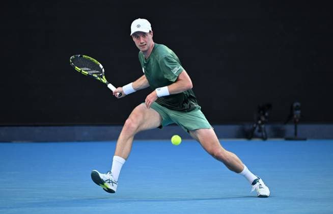 TENNIS AUSTRALIAN OPEN, Botic Van de Zandschulp of the Netherlands in action during his round1 match against Alex De Minaur of Australia during the 2025 Australian Open at Melbourne Park in Melbourne, Monday, January 13, 2025. ( NO ARCHIVING, EDITORIAL USE ONLY, NO USE IN BOOKS WITHOUT CONSENT MELBOURNE VICTORIA AUSTRALIA  Copyright: xJAMESxROSSx 20250114154739242216