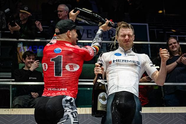 FÖRSTEMANN Robert, HAVIK Yoeri - : Sixdays Bremen 2025 Team 2 - VELO TRACK - SEREMAK Nikola ( POL ) - BABEK Tomas ( CZE ) - Team 3 - JÄHRIG Fabienne ( GER ) - Black - SIGMUND Marla ( GER ) - Red - Team 9 - SWB - REINHARDT Theo ( GER ) - Black - KLUGE Roger ( GER ) - Red - Second Place - Team 1 - FLUGHAFEN BREMEN - PRÖPSTER Alessa Catriona ( GER ) - FÖRSTEMANN Robert ( GER ) - Team 1 - KÄMPFERT Isabell ( GER ) - Black - BRAUßE Franziska ( GER ) - Red - Team 1 - HERMES SYSTEME - HAVIK Yoeri ( NED ) - Black - POLITT Nils ( GER ) - Red - Winner - First Place - Team 6 - TVEIT Nora ( NOR ) - Black - NELSON Lucy ( GBR ) - Red - Team 3 - FLUGHAFEN BREMEN - TROMMLER Athina ( GER ) - VOGT Jakob ( GER ) - Team 6 - STARK-GEBÄUDEREINIGUNG - CONSONNI Simone ( ITA ) - Black - VIVIANI Elia ( ITA ) - Red - Third Place - Award Ceremony - Medal Ceremony - Podium - General Classement - Querformat - quer - horizontal - Landscape - Event Veranstaltung: Sixdays Bremen 2025 - Category Kategorie: Cycling - Track cycling, Rad, Radsport, Bahnrad, Bahn Sixdays - Elite Men ane Women - Location Ort: Europe Germany - Bremen - ÖVB Arena - Discipline: ... - Distance: ... m - Date Datum: 13.01.2025 Monday Day 4 -