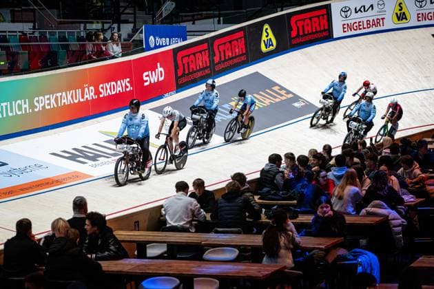 Derny Race Women: Sixdays Bremen 2025 Derny Race Women Tag der Schulen - Querformat - quer - horizontal - Landscape - Event Veranstaltung: Sixdays Bremen 2025 - Category Kategorie: Cycling - Track cycling, Rad, Radsport, Bahnrad, Bahn Sixdays - Elite Women - Location Ort: Europe Germany - Bremen - ÖVB Arena - Discipline: Derny Race - Distance: ... m - Date Datum: 13.01.2025 Monday Day 4 -