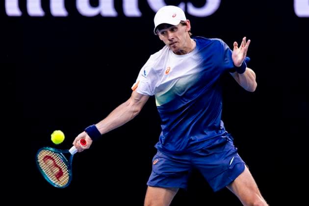 MELBOURNE, VIC - JANUARY 14: Alex de Minaur of Australia in action during Round 1 of the 2025 Australian Open on January 14 2025, at Melbourne Park in Melbourne, Australia. (Photo by Jason Heidrich Icon Sportswire) TENNIS: JAN 14 Australian Open EDITORIAL USE ONLY Icon250114190