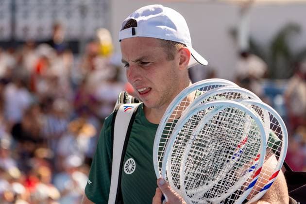 2025-01-14 2025 Australian Open - Day 3 MELBOURNE, AUSTRALIA - JANUARY 14: Tallon Griekspoor of the Netherlands looks dejected during Day 3 of the Australian Open at Melbourne Park on January 14, 2025 in Melbourne, Australia. (Photo by Andy Cheung BSR Agency) Melbourne Australia Content not available for redistribution in The Netherlands directly or indirectly through any third parties. Copyright: xBSRxAgencyx