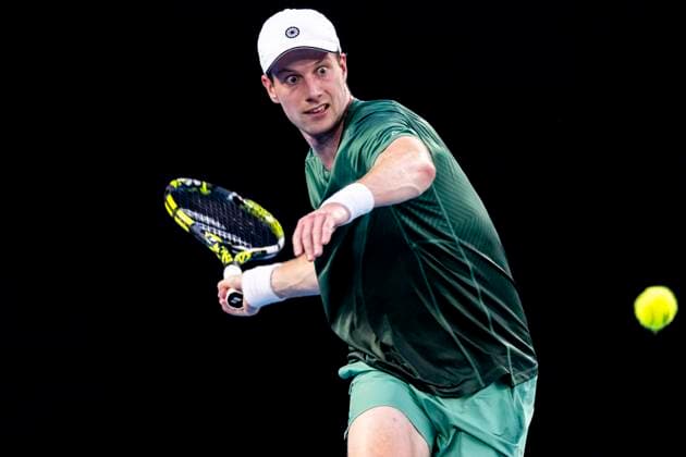 MELBOURNE, VIC - JANUARY 14: Botic van de Zandschulp of the Netherlands in action during Round 1 of the 2025 Australian Open on January 14 2025, at Melbourne Park in Melbourne, Australia. (Photo by Jason Heidrich Icon Sportswire) TENNIS: JAN 14 Australian Open EDITORIAL USE ONLY Icon250114223