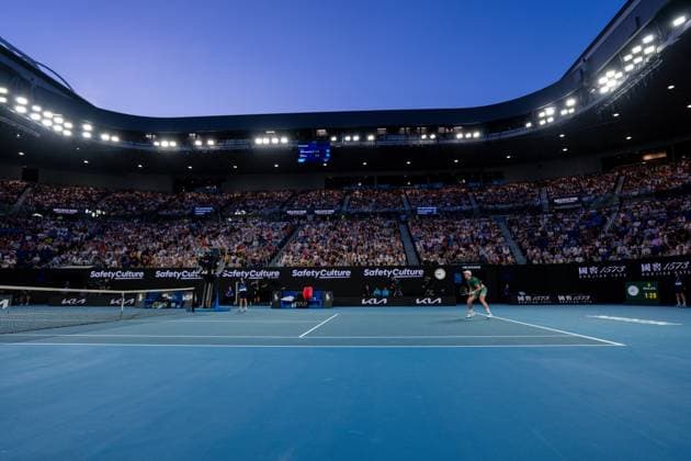 2025-01-14 2025 Australian Open - Day 3 MELBOURNE, AUSTRALIA - JANUARY 14: Botic van de Zandschulp of the Netherlands in action during Day 3 of the Australian Open at Melbourne Park on January 14, 2025 in Melbourne, Australia. (Photo by Andy Cheung BSR Agency) Melbourne Australia Content not available for redistribution in The Netherlands directly or indirectly through any third parties. Copyright: xBSRxAgencyx