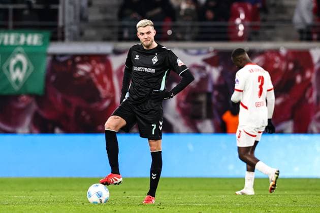 Marvin Duksch (Werder Bremen,7) - 1. Fussball Bundesliga Saison 2024-2025 Punktspiel RB Leipzig vs. Werder Bremen in der Red Bull Arena in Leipzig - Aktion,Fussball,Deutschland,Mann,Männer,12.01.2025