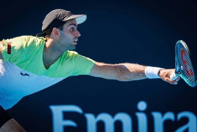 Argentina s Facundo Diaz Acosta pictured during a tennis match between Argentina s Diaz Acosta and Belgian Bergs, in the first round of the men s singles at the Australian Open Grand Slam tennis tournament, Tuesday 14 January 2025 in Melbourne Park, Melbourne, Australia. The 2025 edition of the Australian Grand Slam takes place from January 12th to January 26th. Bergs lost 6-7, 6-4, 1-6, 6-3, 6-4. PATRICKxHAMILTON  x110390530x