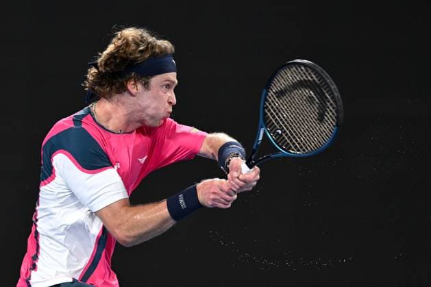 TENNIS AUSTRALIAN OPEN, Andrey Rublev of Russia plays a shot during his round 1 match against Joao Fonseca of Brazil during the 2025 Australian Open at Melbourne Park in Melbourne, Tuesday, January 14, 2025. ( NO ARCHIVING, EDITORIAL USE ONLY, NO USE IN BOOKS WITHOUT CONSENT MELBOURNE VICTORIA AUSTRALIA  Copyright: xLUKASxCOCHx 20250115169071259725