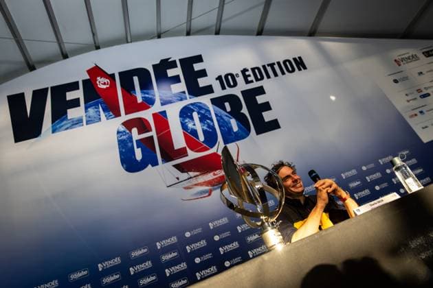 Sport Bilder des Tages Vendée Globe PHOTOPQR LE TELEGRAMME Vincent Le Guern ; ; 14 01 2025 ; Les Sables-d Olonne (85) 14-01-2025 : Conférence de presse de Charlie Dalin (Imoca Macif Santé Prévoyance) après sa victoire sur la dixième édition du Vendée Globe - press conference, PK, Pressekonferenz by Charlie Dalin (Imoca Macif Santé Prévoyance) after his victory in the 10th edition of the Vendée Globe France  Copyright: xPHOTOPQR LExTELEGRAMME MAXPPPxVincentxLexGuernx 20250114TGB5561 20250114TGB5561
