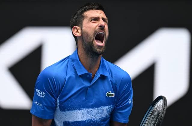 TENNIS AUSTRALIAN OPEN, Novak Djokovic of Serbia reacts during his round 2 match against Jaime Faria of Portugal during the 2025 Australian Open at Melbourne Park in Melbourne, Wednesday, January 15, 2025. ( NO ARCHIVING, EDITORIAL USE ONLY, NO USE IN BOOKS WITHOUT CONSENT MELBOURNE VICTORIA AUSTRALIA  Copyright: xLUKASxCOCHx 20250115138883998010