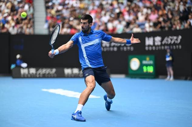 TENNIS AUSTRALIAN OPEN, Novak Djokovic of Serbia in action during his round 2 match against Jaime Faria of Portugal during the 2025 Australian Open at Melbourne Park in Melbourne, Wednesday, January 15, 2025. ( NO ARCHIVING, EDITORIAL USE ONLY, NO USE IN BOOKS WITHOUT CONSENT MELBOURNE VICTORIA AUSTRALIA  Copyright: xLUKASxCOCHx 20250115164452451585