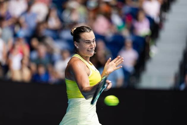 (250115) -- MELBOURNE, Jan. 15, 2025 -- Aryna Sabalenka hits a return during the women s singles 2nd round match between Aryna Sabalenka of Belarus and Jessica Bouzas Maneiro of Spain at Australian Open tennis tournament in Melbourne, Australia, Jan. 15, 2025. (Photo by Xinhua) (SP)AUSTRALIA-MELBOURNE-TENNIS-AUSTRALIAN OPEN-DAY 4 HuxJingchen 