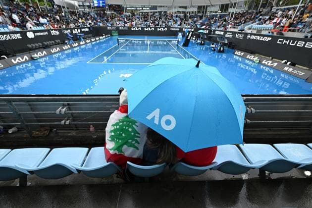 TENNIS AUSTRALIAN OPEN, Lebanese fans wait for a rain-delayed round 2 match between Hady Habib of Lebanon and Ugo Humbert of France during the 2025 Australian Open at Melbourne Park in Melbourne, Wednesday, January 15, 2025. ( NO ARCHIVING, EDITORIAL USE ONLY, NO USE IN BOOKS WITHOUT CONSENT MELBOURNE VICTORIA AUSTRALIA  Copyright: xLUKASxCOCHx 20250115153637498221