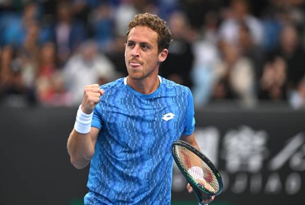 TENNIS AUSTRALIAN OPEN, Roberto Carballes Baena of Spain celebrates during his round 2 match against James Duckworth of Australia during the 2025 Australian Open at Melbourne Park in Melbourne, Wednesday, January 15, 2025. ( NO ARCHIVING, EDITORIAL USE ONLY, NO USE IN BOOKS WITHOUT CONSENT MELBOURNE VICTORIA AUSTRALIA  Copyright: xLUKASxCOCHx 20250115163792956107
