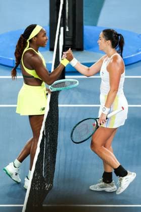 Coco Gauff of USA shakes hands with Jodie Burrage of Great Britain after her match point win Australian Open, Day Four, Tennis, Melbourne Park, Melbourne, Australia - 15 Jan 2025  Copyright: xRachelxBach Shutterstockx 15101599fk