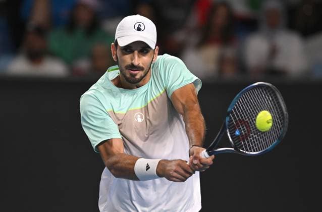 TENNIS AUSTRALIAN OPEN, Hady Habib of Lebanon in action during his round 2 match against Ugo Humbert of France during the 2025 Australian Open at Melbourne Park in Melbourne, Wednesday, January 15, 2025. ( NO ARCHIVING, EDITORIAL USE ONLY, NO USE IN BOOKS WITHOUT CONSENT MELBOURNE VICTORIA AUSTRALIA  Copyright: xLUKASxCOCHx 20250115197812153148