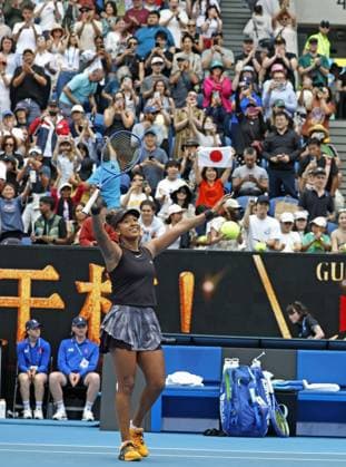 Tennis: Australian Open Naomi Osaka of Japan celebrates after defeating Karolina Muchova of the Czech Republic in the second round of the women s singles at the Australian Open tennis tournament in Melbourne on Jan. 15, 2025.  A14AA0003984287P