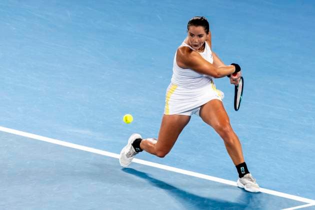MELBOURNE, VIC - JANUARY 15: Jodie Burrage of the United Kingdom in action during Round 2 of the 2025 Australian Open on January 15 2025, at Melbourne Park in Melbourne, Australia. (Photo by Jason Heidrich Icon Sportswire) TENNIS: JAN 15 Australian Open EDITORIAL USE ONLY Icon250115157