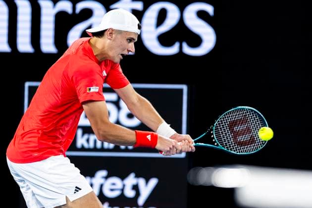 MELBOURNE, VIC - JANUARY 15: Jakub Mensik of Czechia in action during Round 2 of the 2025 Australian Open on January 15 2025, at Melbourne Park in Melbourne, Australia. (Photo by Jason Heidrich Icon Sportswire) TENNIS: JAN 15 Australian Open EDITORIAL USE ONLY Icon250115165