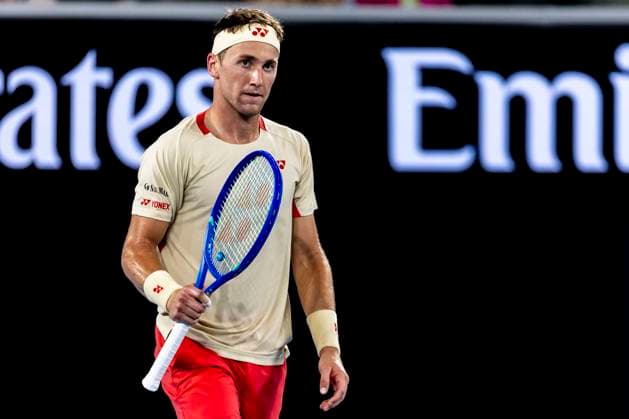 MELBOURNE, VIC - JANUARY 15: Casper Ruud of Norway celebrates during Round 2 of the 2025 Australian Open on January 15 2025, at Melbourne Park in Melbourne, Australia. (Photo by Jason Heidrich Icon Sportswire) TENNIS: JAN 15 Australian Open EDITORIAL USE ONLY Icon250115198