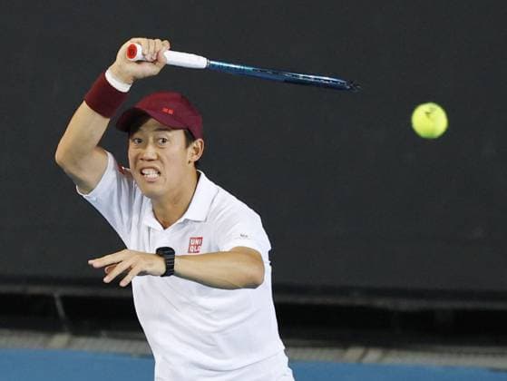 Tennis: Australian Open Kei Nishikori of Japan plays against Tommy Paul of the United States in the second round of the men s singles at the Australian Open tennis tournament in Melbourne on Jan. 15, 2025.  A14AA0003984435P