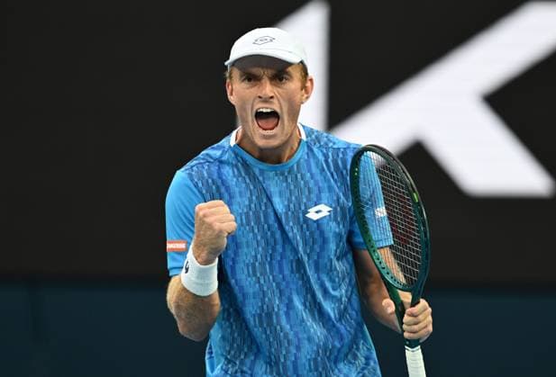 TENNIS AUSTRALIAN OPEN, Tristan Schoolkate of Australia reacts after winning the first set during his round 2 match against Jannik Sinner of Italy during the 2025 Australian Open at Melbourne Park in Melbourne, Thursday, January 16, 2025. ( NO ARCHIVING, EDITORIAL USE ONLY, NO USE IN BOOKS WITHOUT CONSENT MELBOURNE VICTORIA AUSTRALIA  Copyright: xLUKASxCOCHx 20250116120358942394