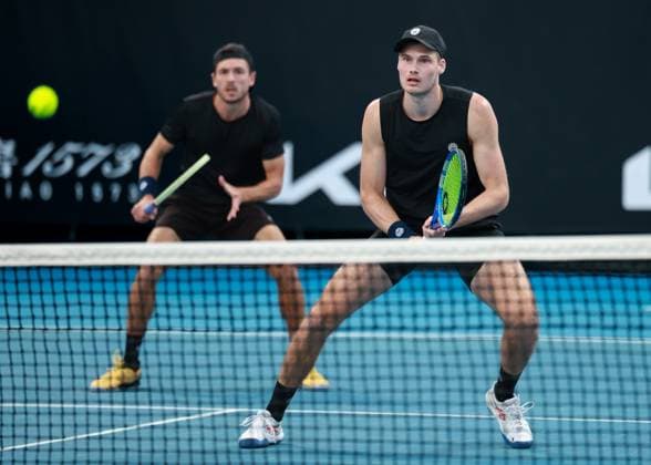 Jakob Schnaitter (Kappe umgedreht) und Mark Wallner, Herren Doppel, Men s Doubles, Australian Open 2024, Melbourne Park, Melbourne, Victoria, Australia. Copyright: xJuergenxHasenkopfx