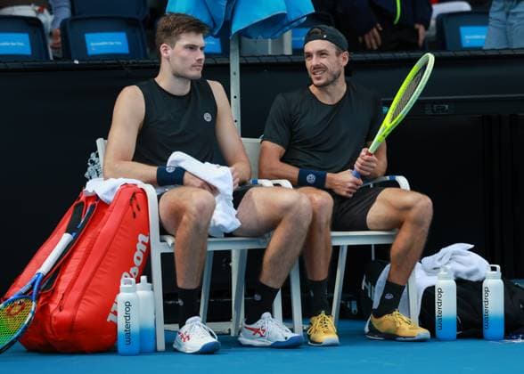Jakob Schnaitter (Kappe) und Mark Wallner, Herren Doppel, Men s Doubles, Australian Open 2024, Melbourne Park, Melbourne, Victoria, Australia. Copyright: xJuergenxHasenkopfx