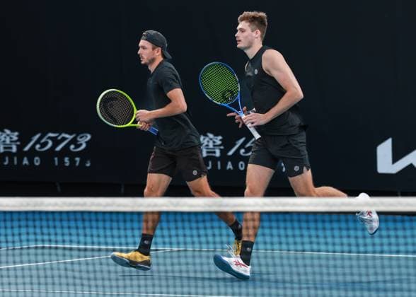 Jakob Schnaitter (Kappe) und Mark Wallner, Herren Doppel, Men s Doubles, Australian Open 2024, Melbourne Park, Melbourne, Victoria, Australia. Copyright: xJuergenxHasenkopfx
