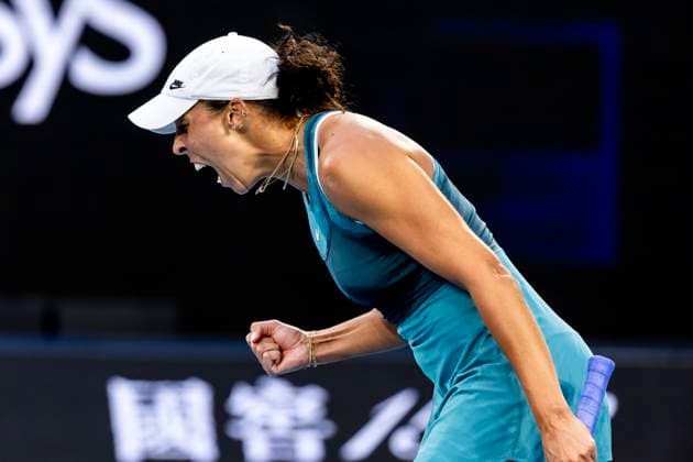 MELBOURNE, VIC - JANUARY 16: Madison Keys of the United States of America celebrates during Round 2 of the 2025 Australian Open on January 16 2025, at Melbourne Park in Melbourne, Australia. (Photo by Jason Heidrich Icon Sportswire) TENNIS: JAN 16 Australian Open EDITORIAL USE ONLY Icon250116183