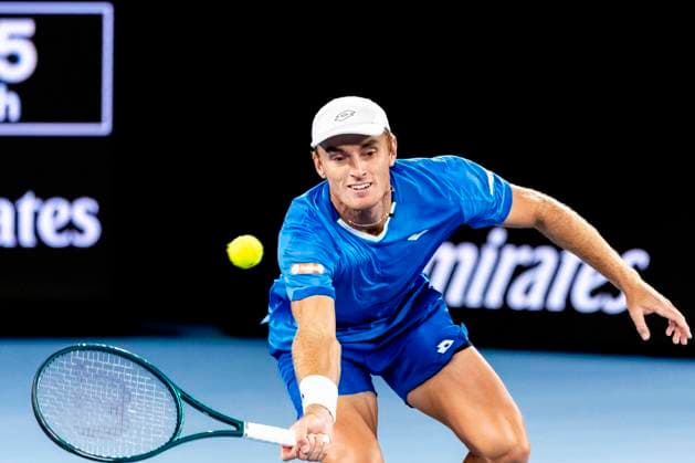 MELBOURNE, VIC - JANUARY 16: Tristan Schoolkate of Australia in action during Round 2 of the 2025 Australian Open on January 16 2025, at Melbourne Park in Melbourne, Australia. (Photo by Jason Heidrich Icon Sportswire) TENNIS: JAN 16 Australian Open EDITORIAL USE ONLY Icon250116203