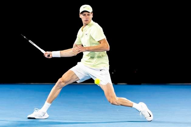 MELBOURNE, VIC - JANUARY 16: Jannik Sinner of Italy in action during Round 2 of the 2025 Australian Open on January 16 2025, at Melbourne Park in Melbourne, Australia. (Photo by Jason Heidrich Icon Sportswire) TENNIS: JAN 16 Australian Open EDITORIAL USE ONLY Icon250116226
